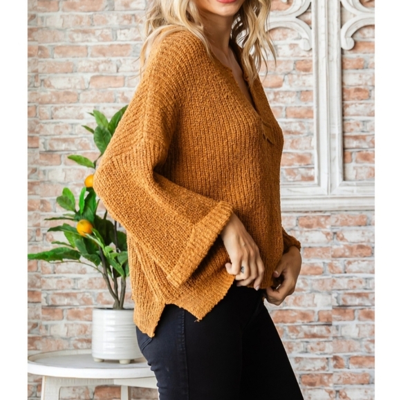 #46284 🛑S,M,L  Fabulous Boho Neck Slit Sweater Top - Picture 3 of 4